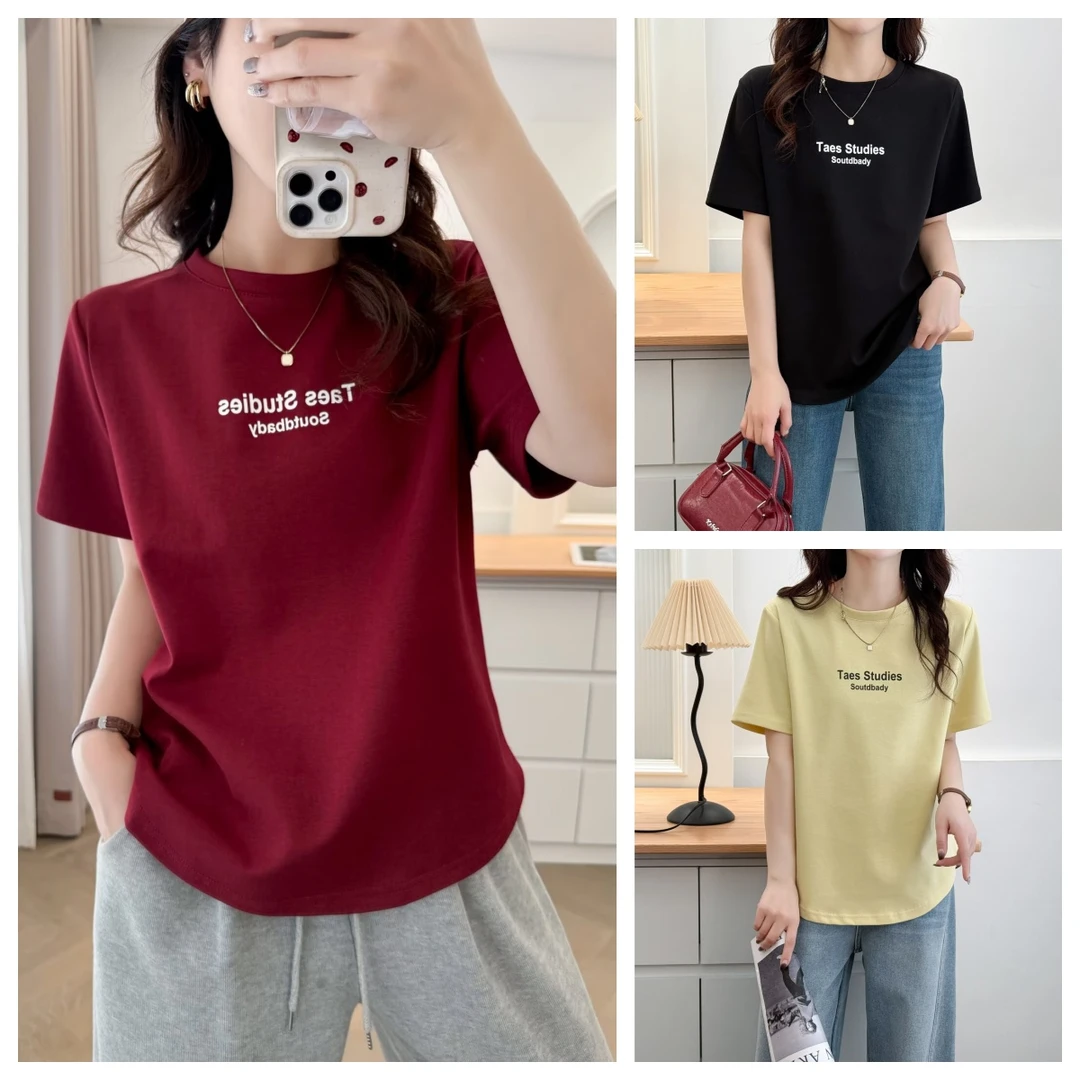大码女装2025夏季新款胖mm时尚宽松百搭显瘦圆领短袖字母T恤女