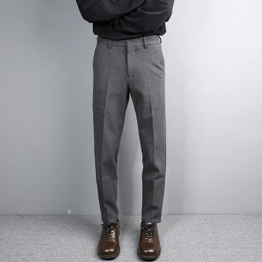 冬季保暖男士厚款毛呢西裤修身小脚韩版商务休闲裤2025新品长裤潮
