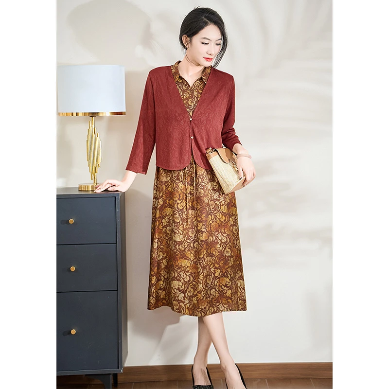 迪欧芙2025春季上新连衣裙长裙显瘦花优雅裙子中长裙#CTZ17805