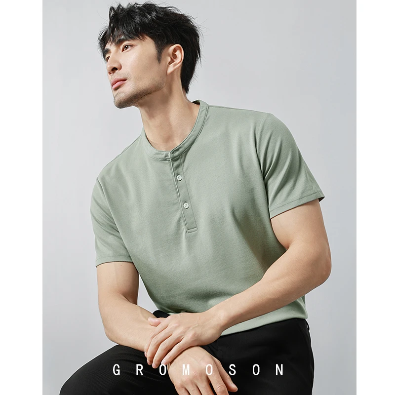 意式商务 高端珠地棉面料 夏季男士亨利领短袖POLO衫休闲百搭T恤