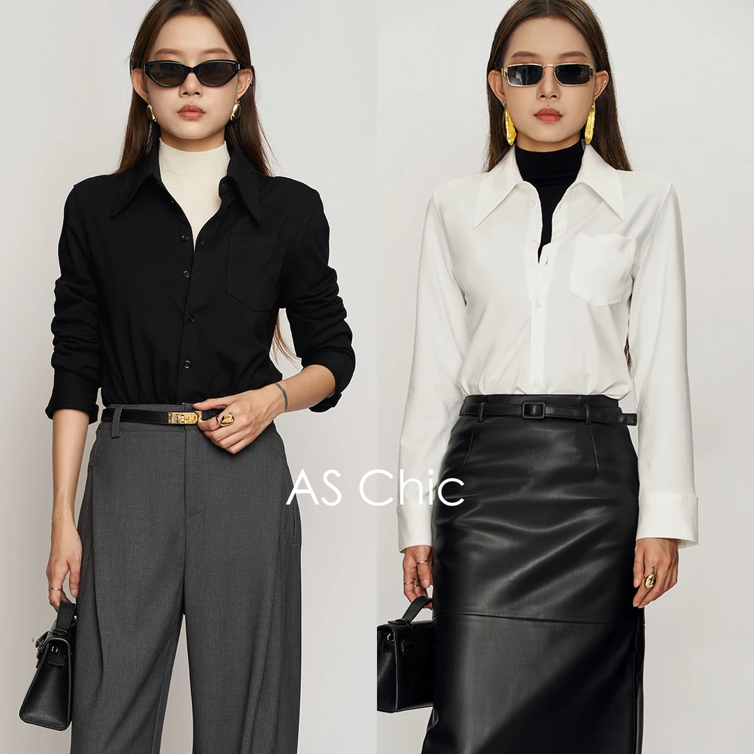 AS chicAW「智性风」棉修身百搭通勤正肩款长袖衬衫ASC2155