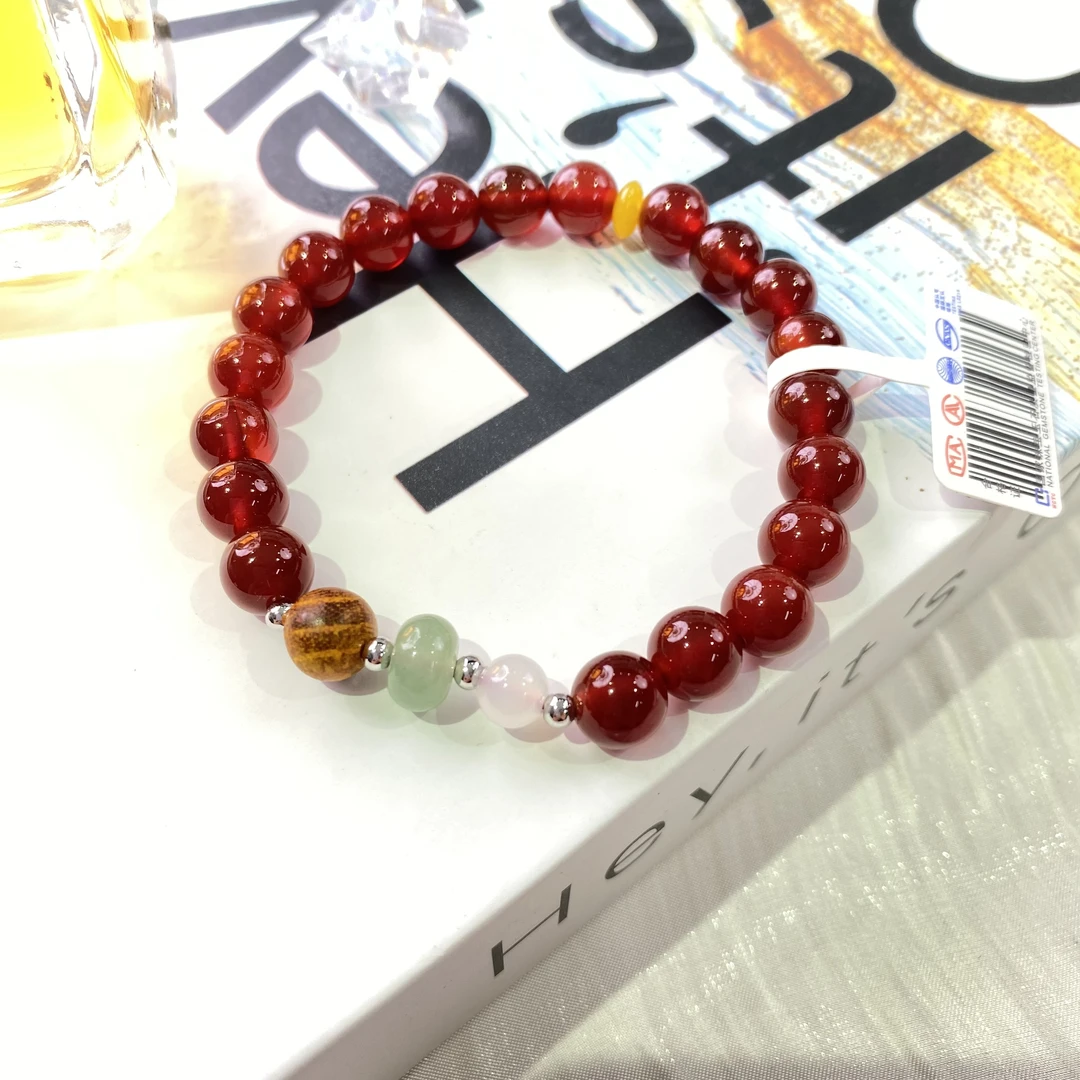 红色玛瑙卡8手链圆珠单圈多圈素圈设计定制多样性发其一YD1021