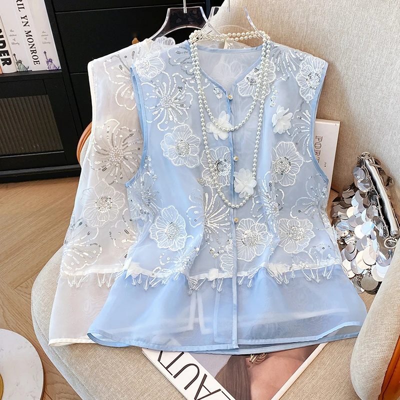 新中式重工刺绣上衣马夹2025夏季新款时尚设计感国风轻薄无袖马甲