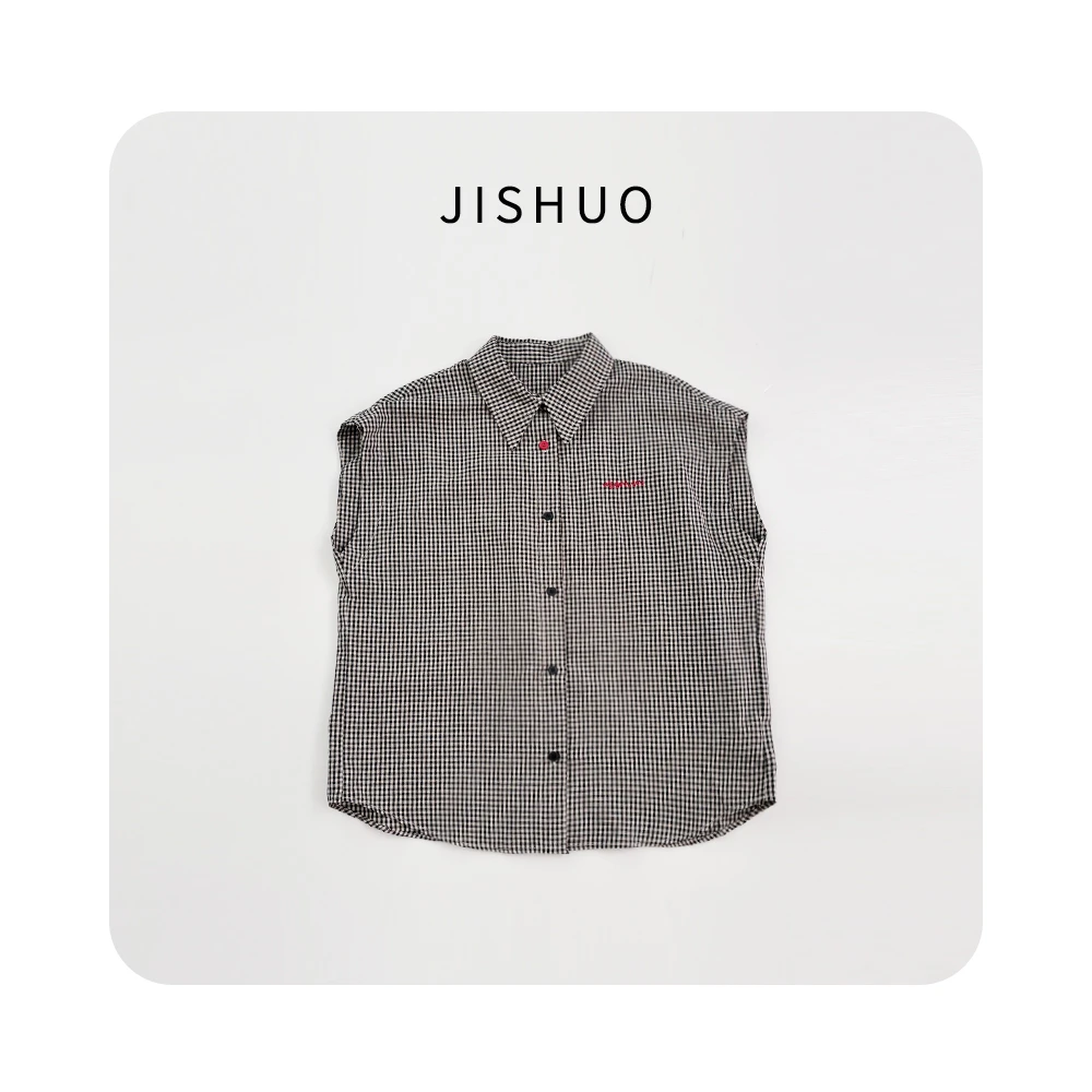 超短袖衬衫上衣时尚休闲复古格子格纹女装