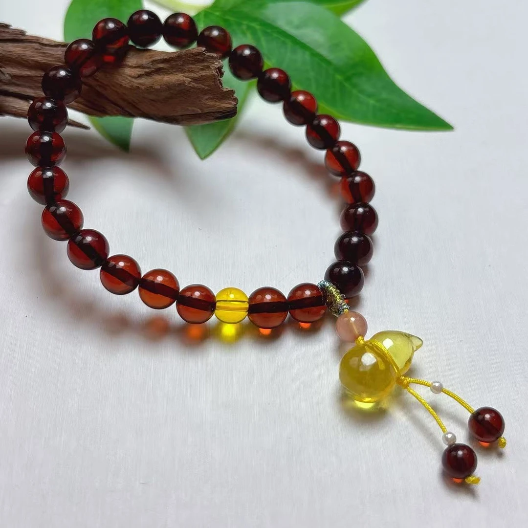 《老猪严选》ALW-010天然血珀圆珠设计款手串约7mm多样性发其一