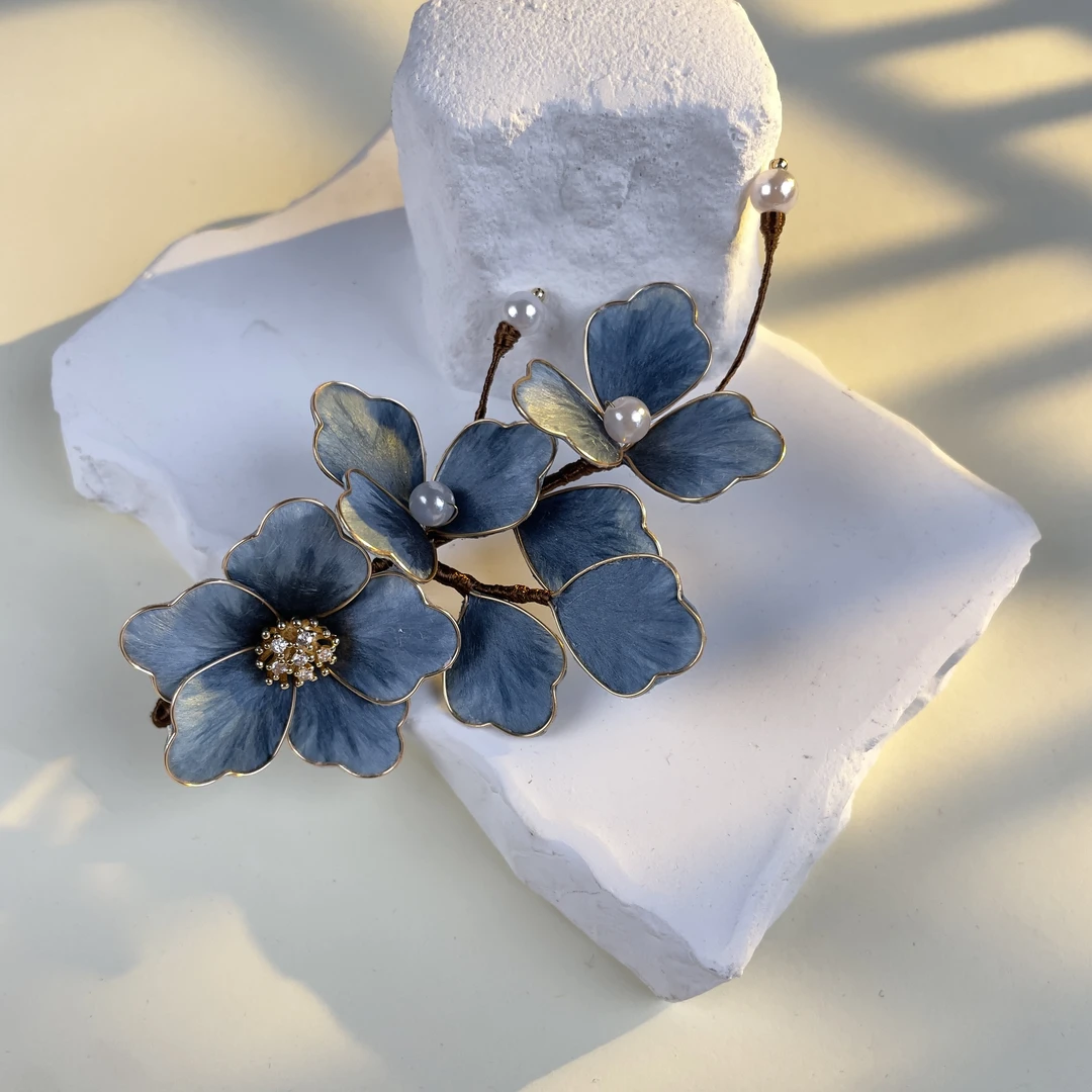 丹青色非遗绒花头饰发夹纯手工默认微瑕更换主体联系客服A-23