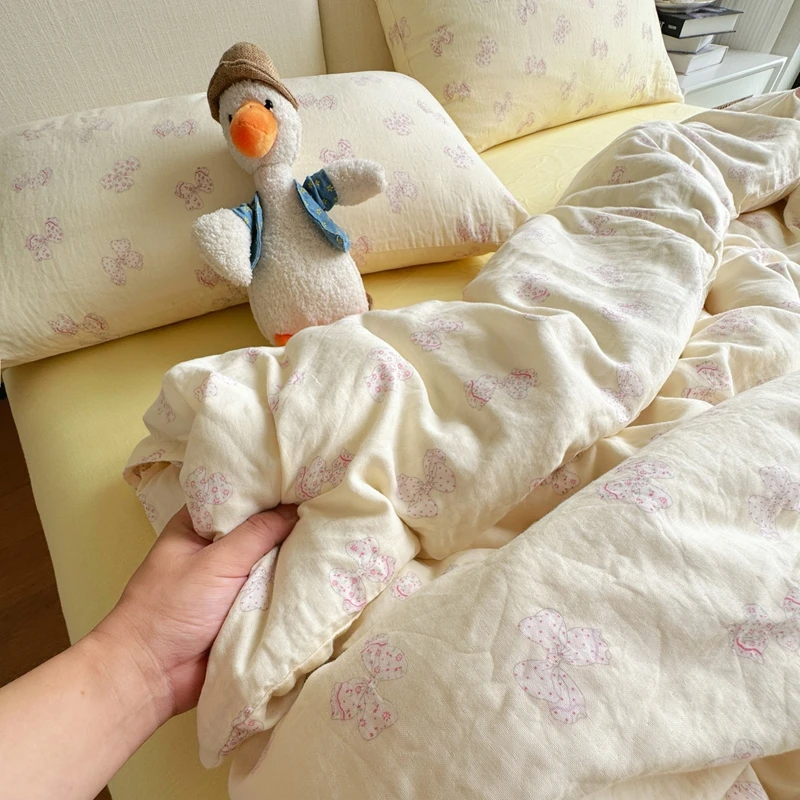 全棉A类母婴级抗菌有氧双层纱亲肤全棉小清新印花三件套四件套