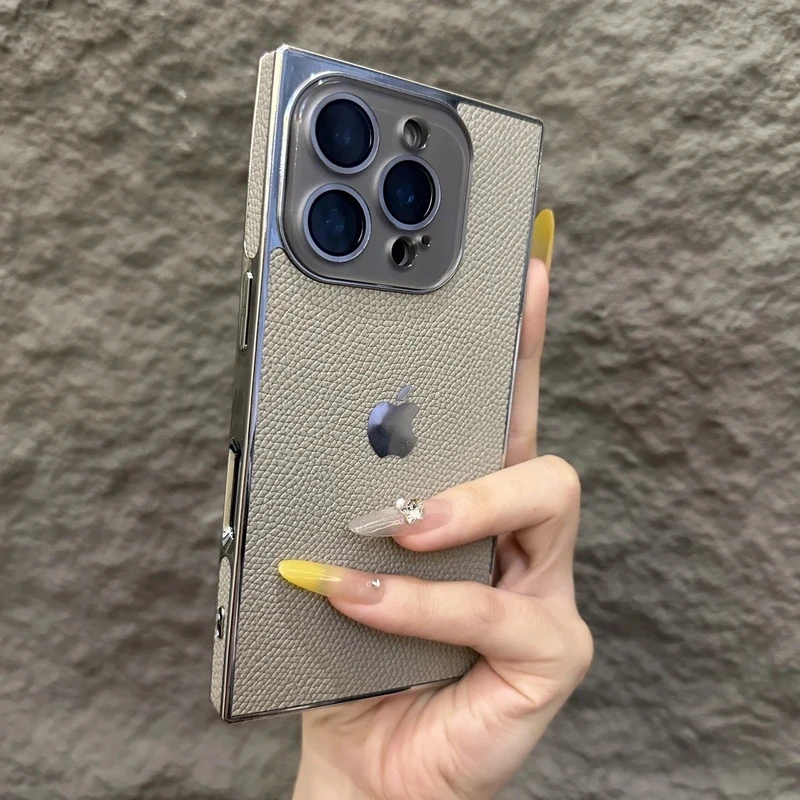 高级感方形荔枝纹适用苹果16promax手机壳15pro新款14创意13pro