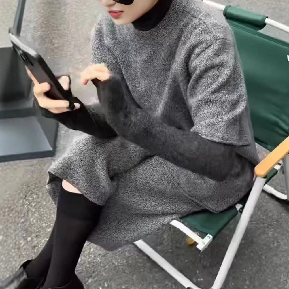 秋冬新款洋气灰色两件套宽松套装