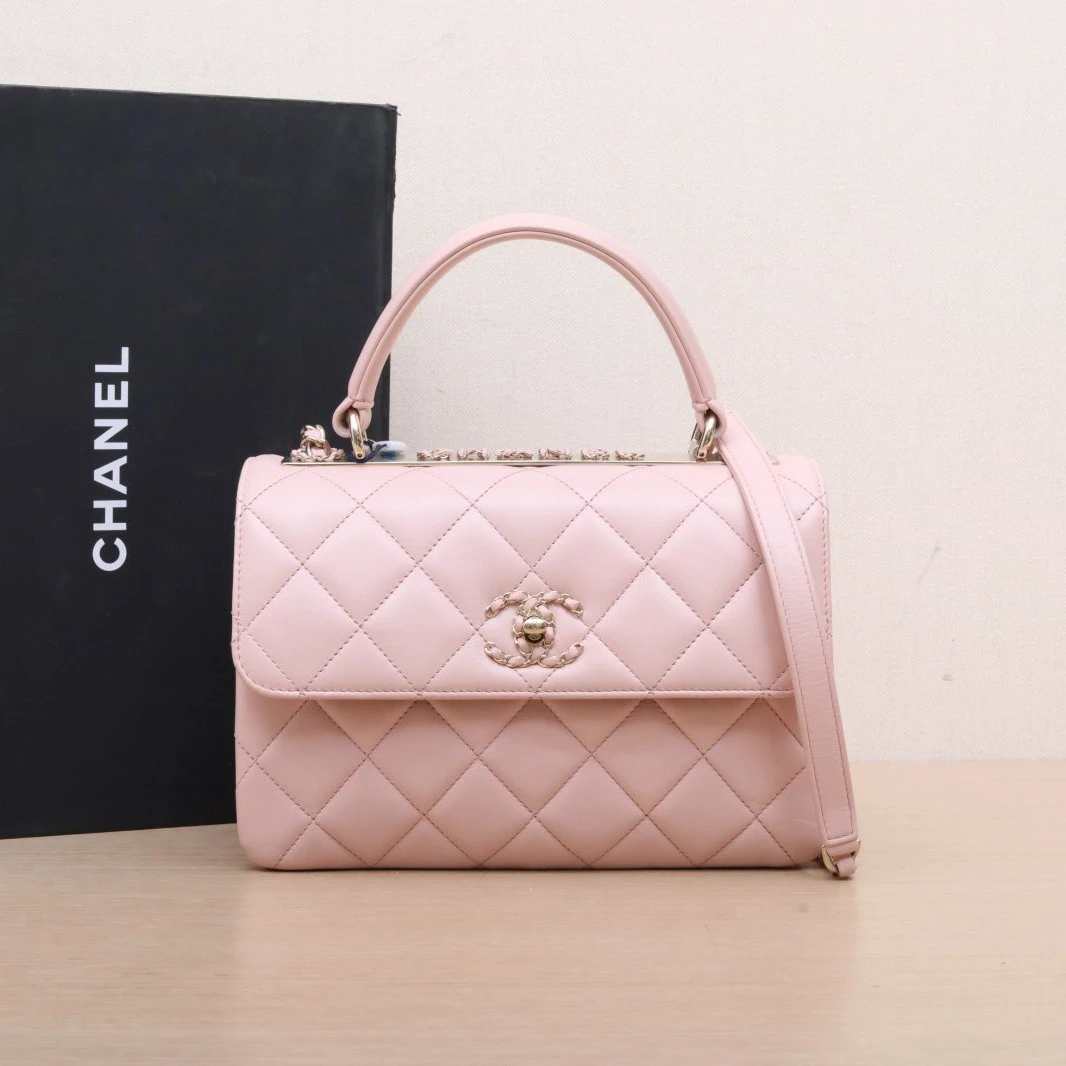 99新 Chanel/香奈儿 【双双】Trendy CC 口盖包 26cm 粉色 芯片开