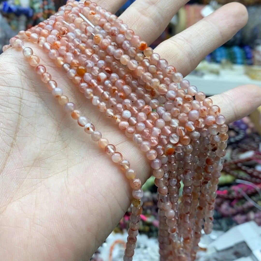 玛瑙/玉髓未镶嵌珠宝半成品一条天然4mm冰漂南红圆珠A381