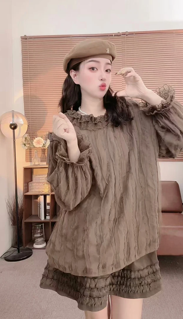 【百搭单品-蕾丝】2025秋季甜美风气质减龄木耳边蕾丝刺绣长袖衬衫