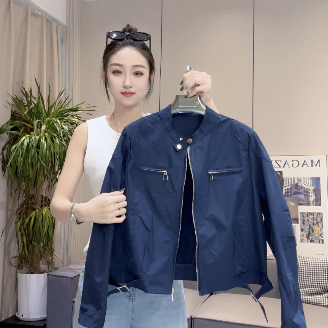 夏季圆领双兜拉链时尚百搭纯色简约个性短外套7889