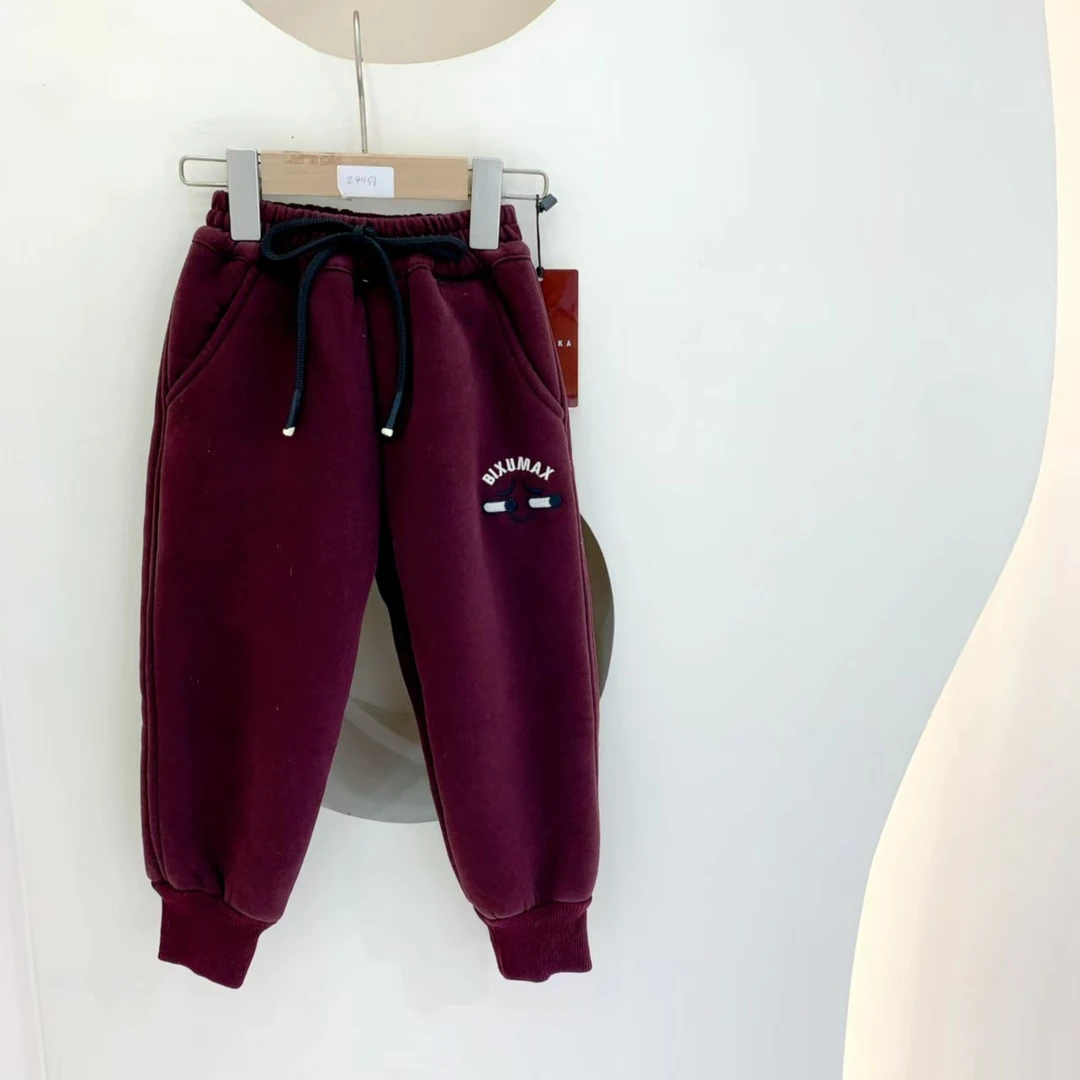 241796 女童冬季韩版加绒加厚刺绣笑脸小脚萝卜休闲裤