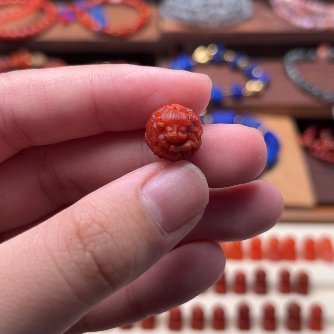 南红玛瑙南红未镶嵌38九尾狐雕刻圆珠