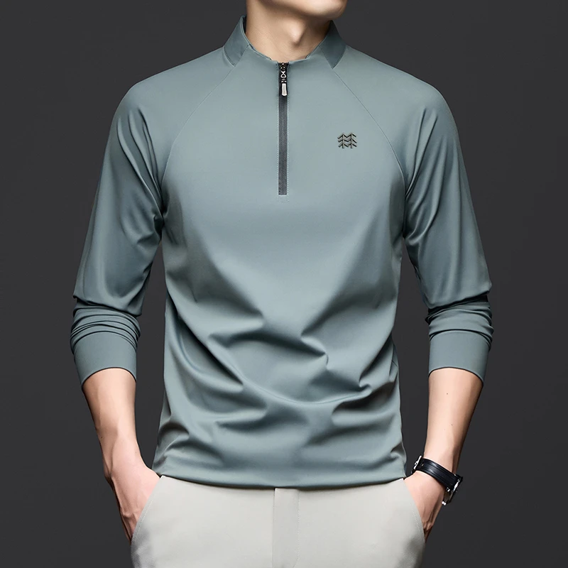 【奥莱撤柜】KL隆家春秋男士半高拉链领户外运动速干T恤时尚打底衫