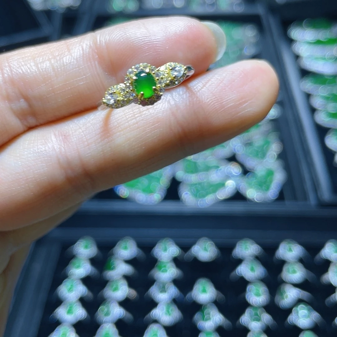 翡翠戒指银S925镶嵌戒指