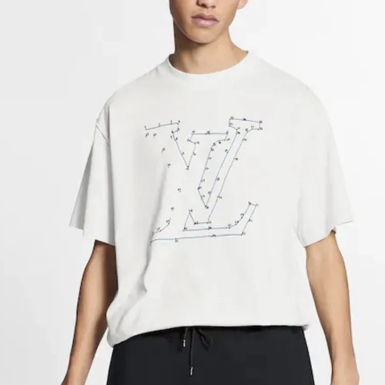 99新 LouisVuitton/路易威登 2378/白色Logo刺绣短袖/L/无领标
