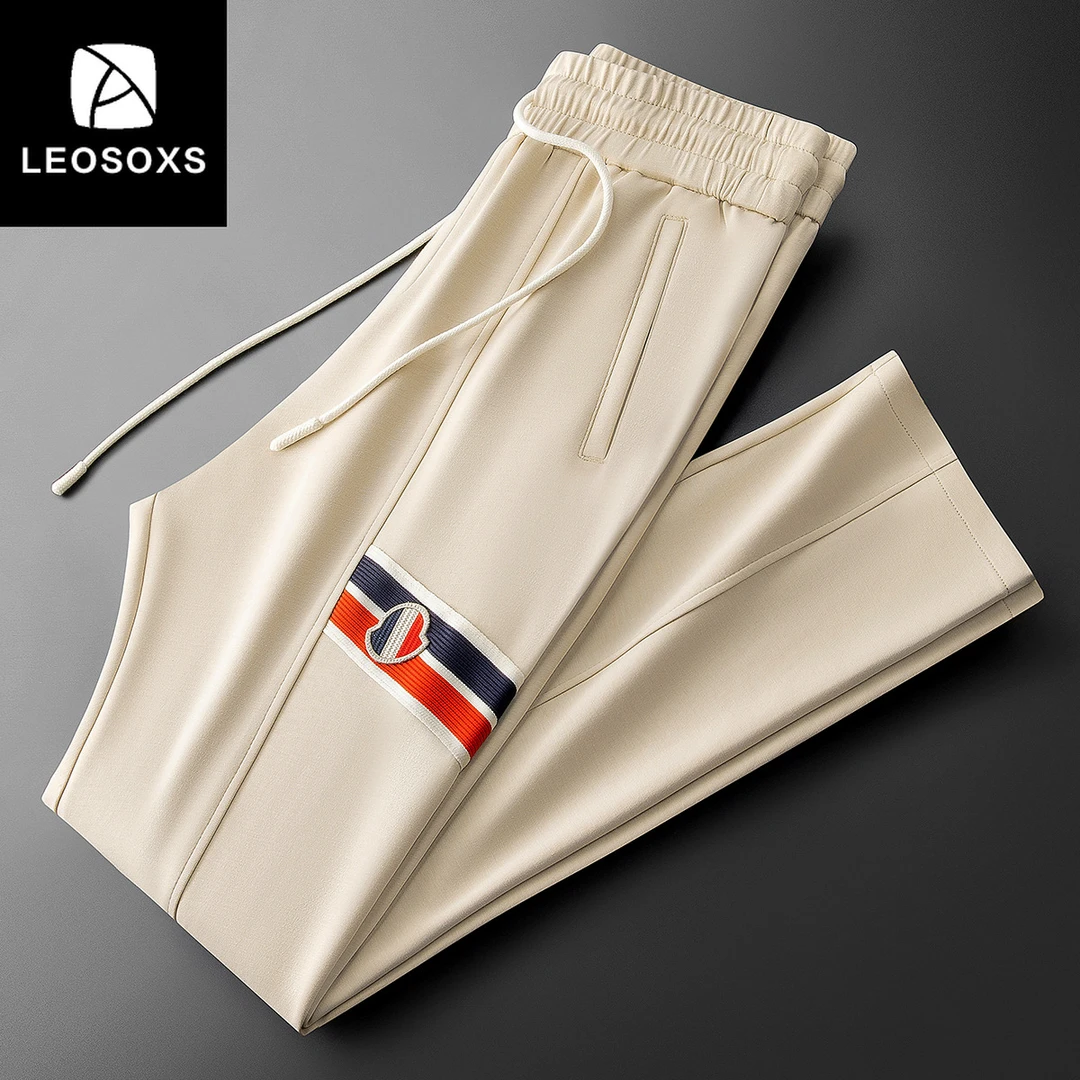 夏季冰丝太空棉莫代尔休闲裤男士高端运动直筒卫裤撞色废土风男装