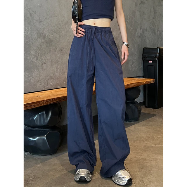 藏青色工装裤女2025春秋新款大码胖mm束脚伞兵裤空气感休闲阔腿裤