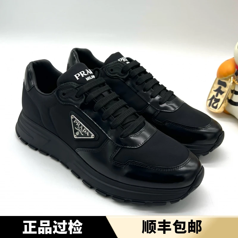 未使用 Prada/普拉达 经典三角标 全新黑色拼接时尚运动鞋 多尺码