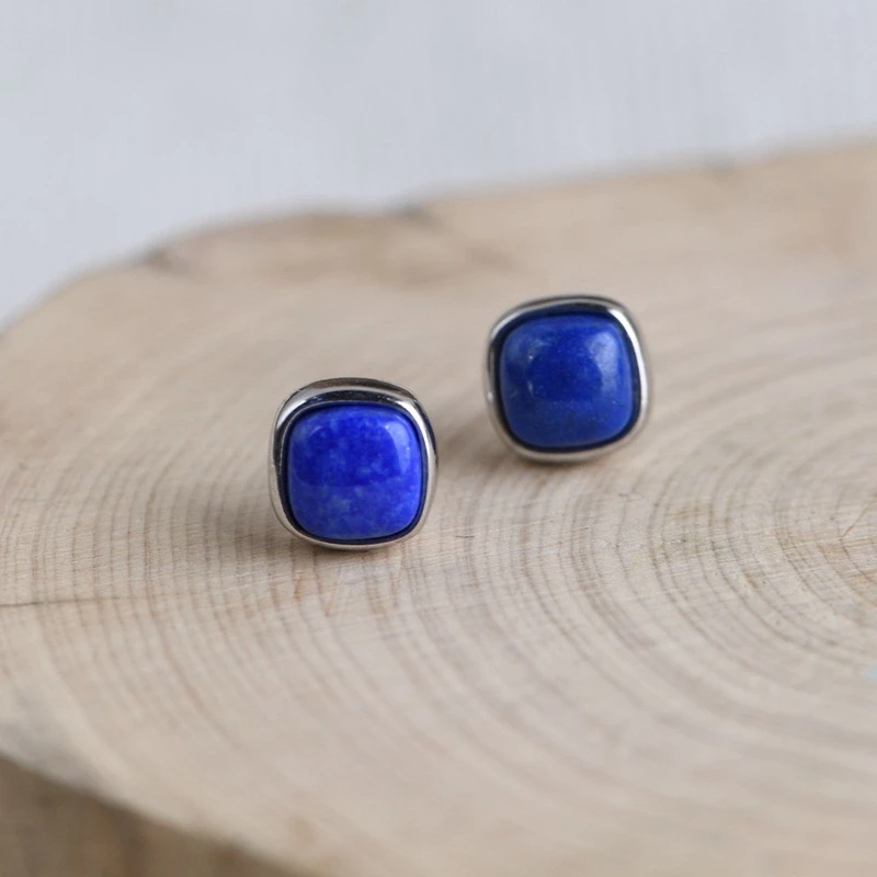 S925青金石方形耳钉