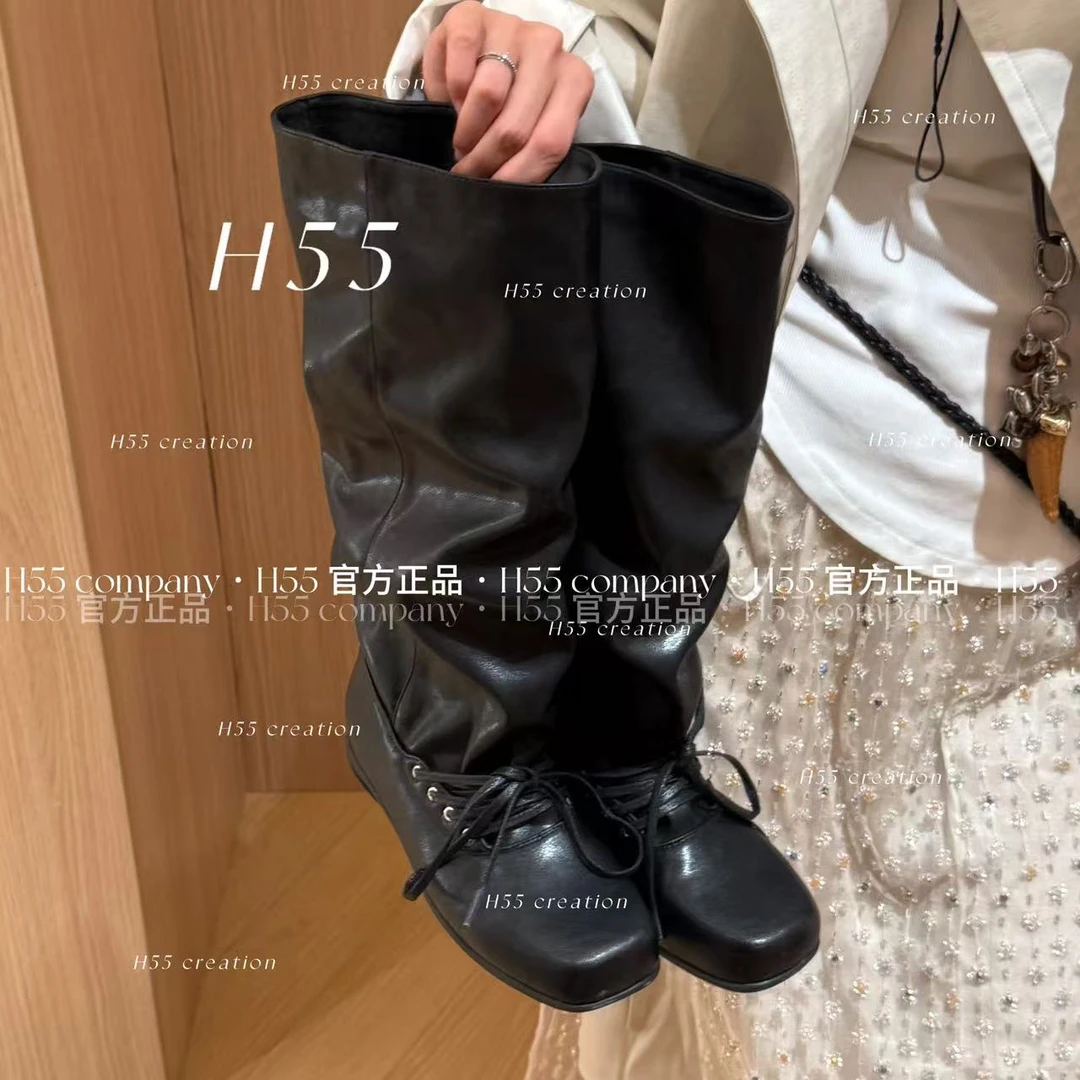 【老宋专属】H55-西雅图夜话｜方头做旧皱皱靴3cm59-2686