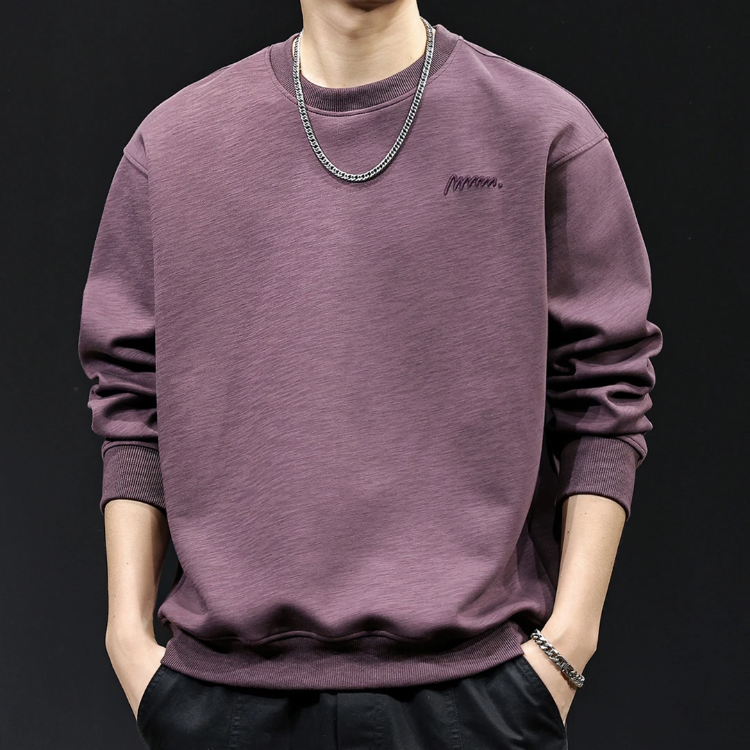 MR.MUDI/穆迪先生竹节棉纹理刺绣潮牌卫衣男春秋衣服新款男士长袖