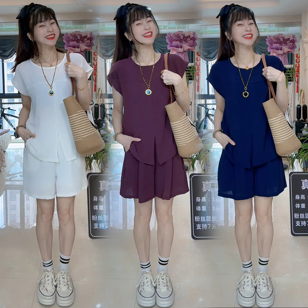 【运费补贴6-10】休闲风时尚套装时尚短袖上衣纯色中式宽松休闲网红