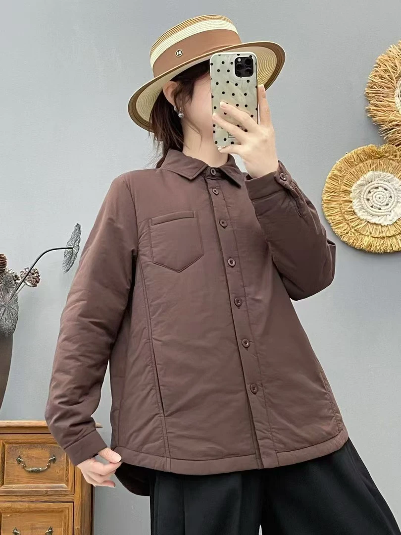 显瘦夹棉衬衫小棉服宽松百搭棉服女式翻领休闲棉衣女外套文艺风