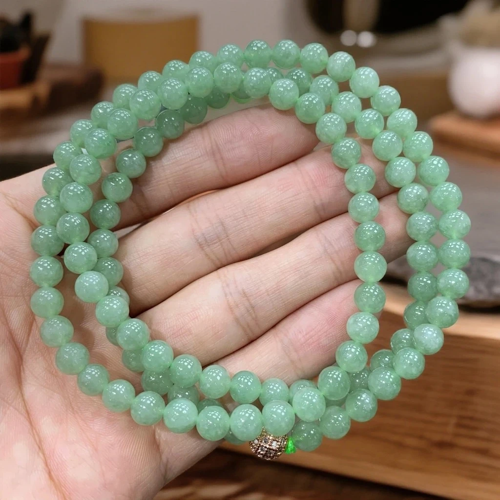 BAQIZHUBAO/八七珠宝天然翡翠CP冰果绿圆珠项链 多样性发一件