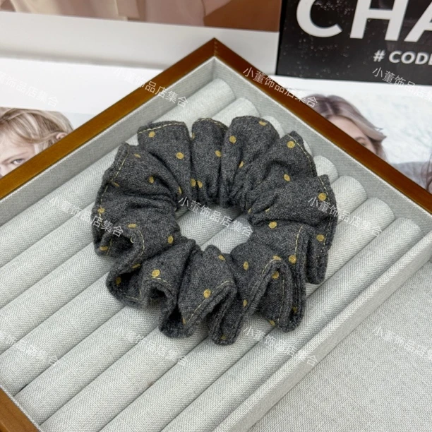 韩系复古磨毛波点大肠发圈女气质百搭头饰发绳