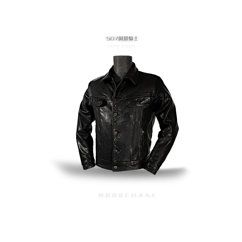 莫臣男装新款植鞣绵羊皮风暴骑士多口袋真皮夹克 P507