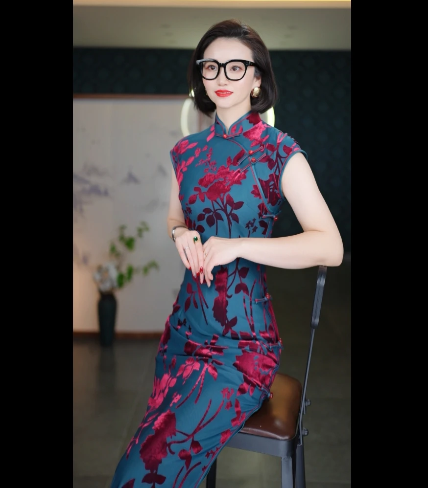 2025春季新款蓝色中国风旗袍优雅气质长款修身显瘦高级感苏州旗袍