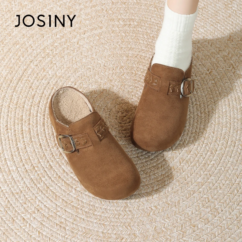 卓诗尼厚底勃肯鞋女2025新款冬季加绒保暖外穿毛毛拖鞋一脚蹬单鞋