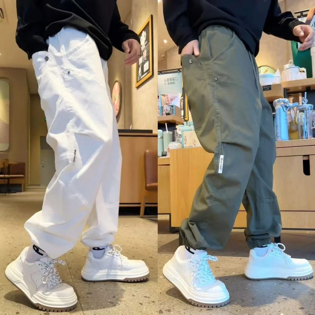 秋季新款美式工装裤男士潮流纯色宽松运动束脚休闲裤时尚百搭长裤
