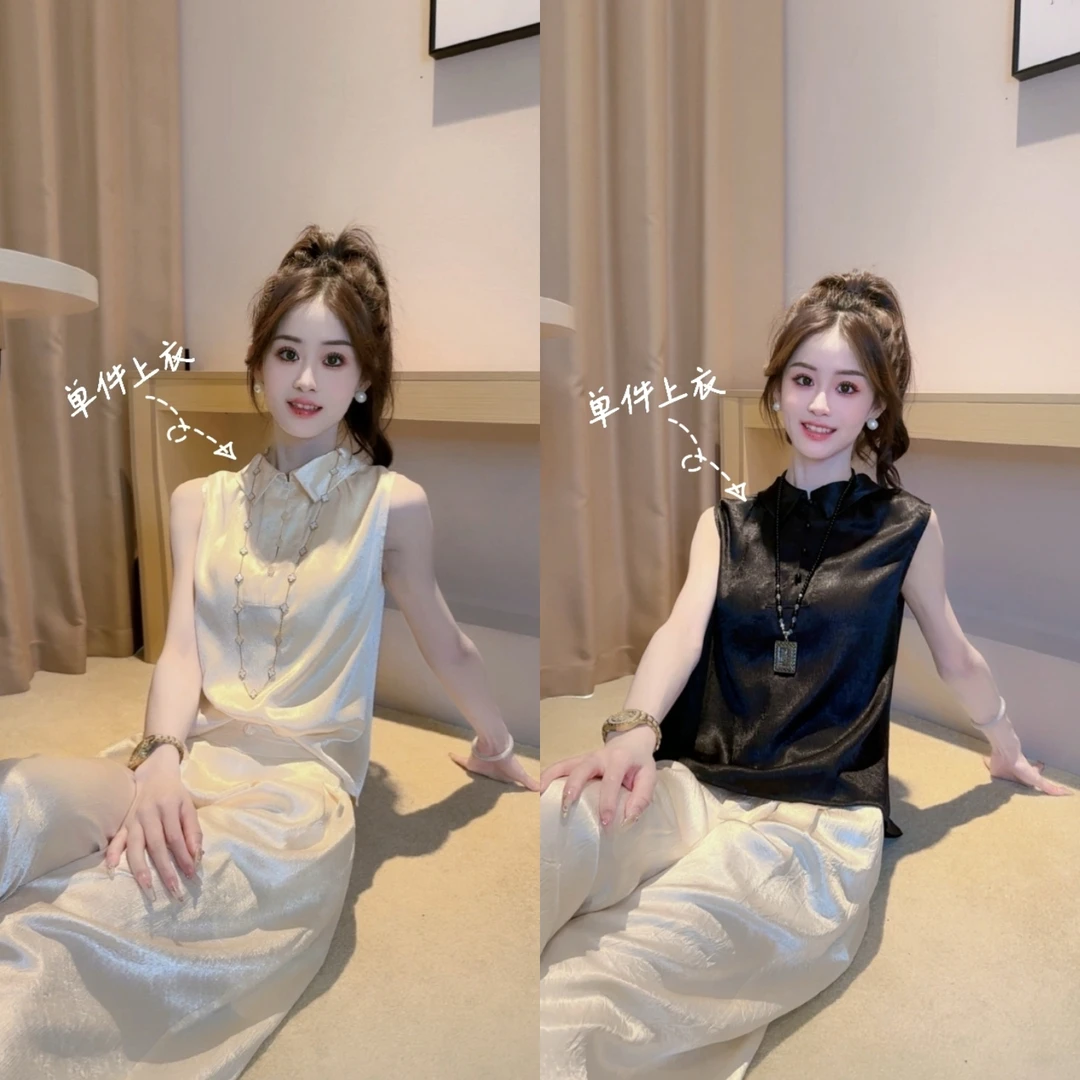 SHI【娴容】女生无袖t恤气质衬衫领女装直播洋气衣服女T恤