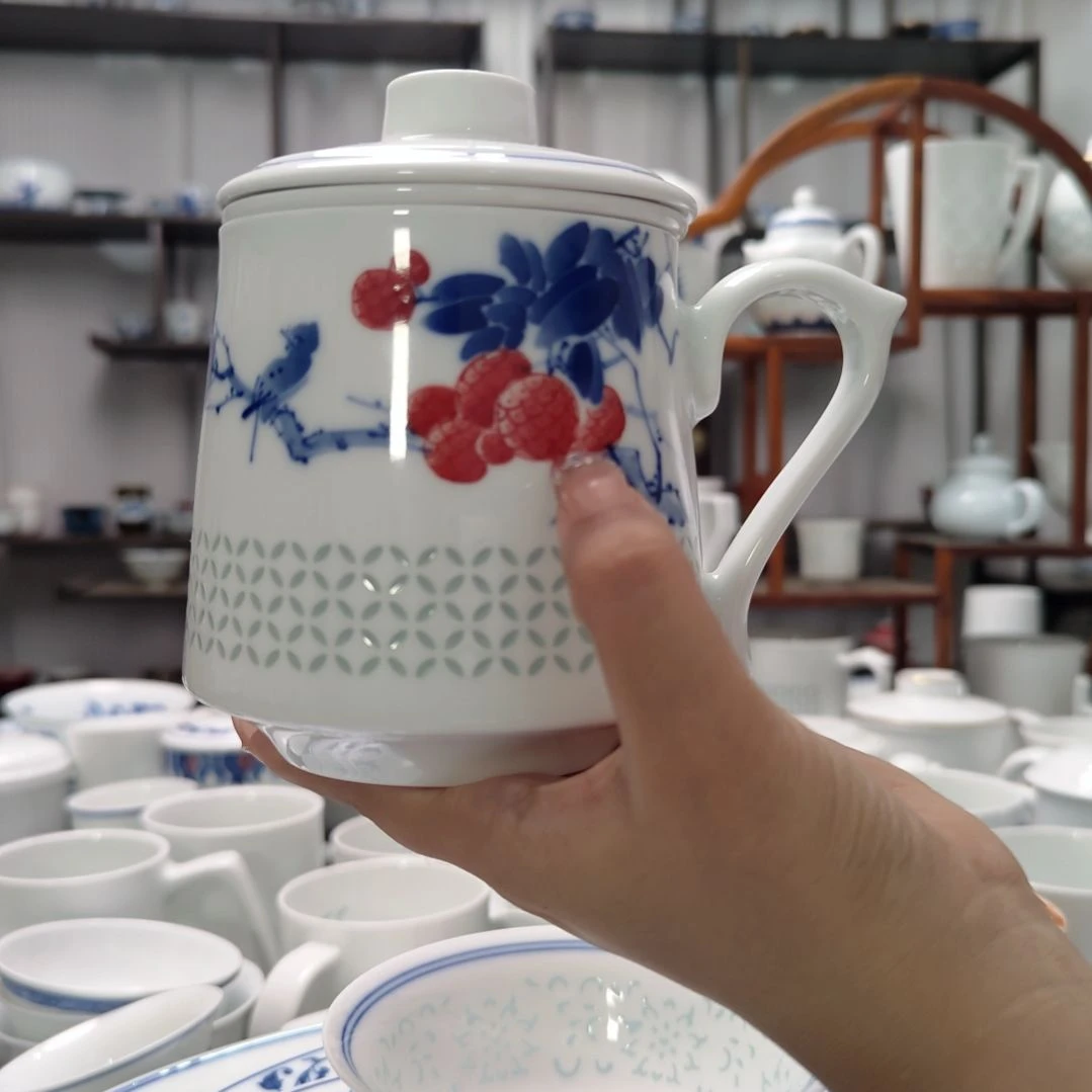 瓷手绘荔枝茶漏杯三件套