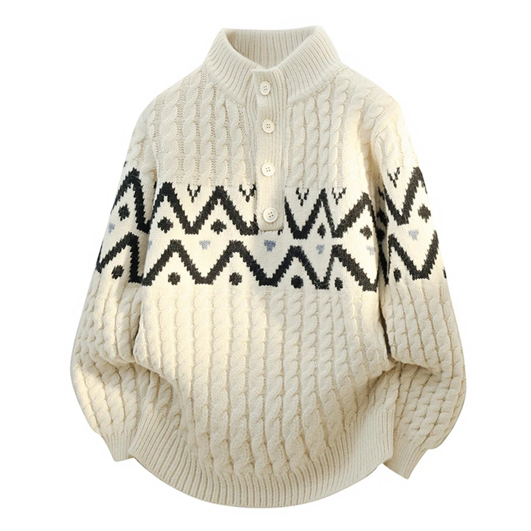 立领毛衣男秋冬季2025新款加厚保暖纽扣毛线衣青少年高级感针织衫