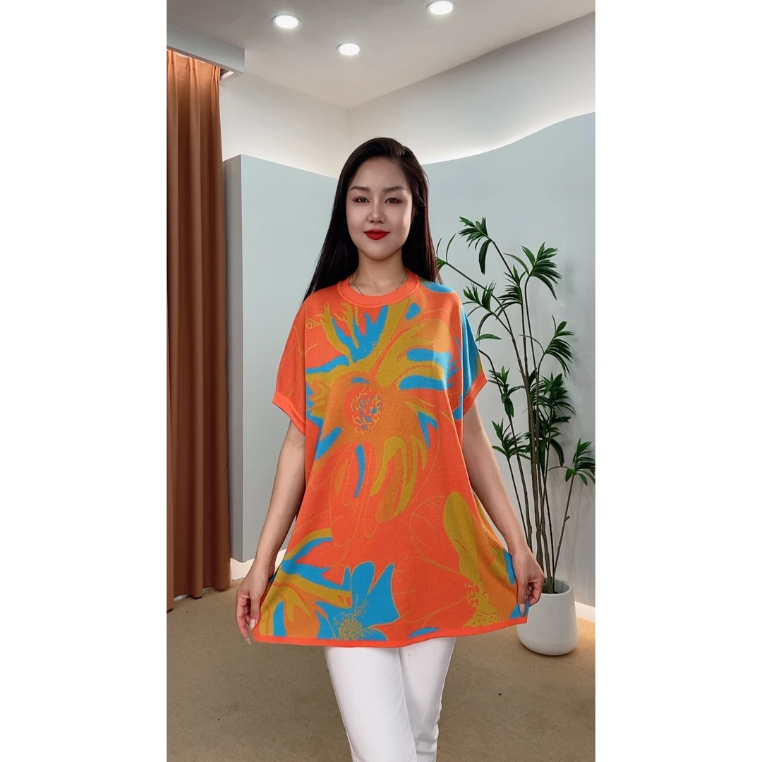 A39号春夏季新款时尚针织提花宽松百搭长款连衣裙休闲显瘦妈妈装