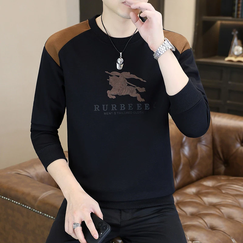 青年男士春秋韩版潮流修身爆款高品质印花圆领长袖秋季休闲男卫衣