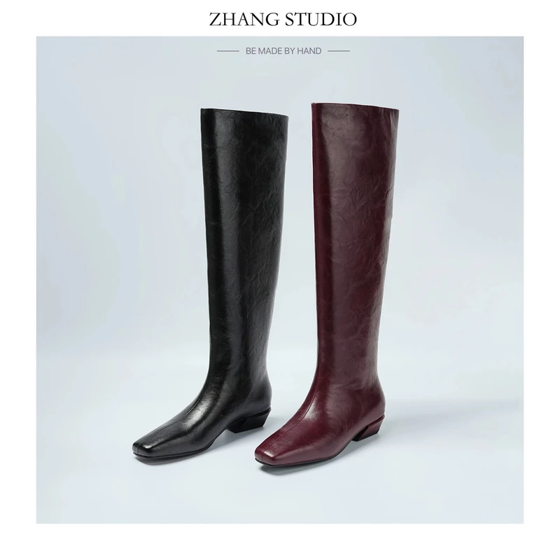 低跟3cm/34-39码/秋冬及膝靴显瘦显腿直长筒靴时尚百搭真皮长靴