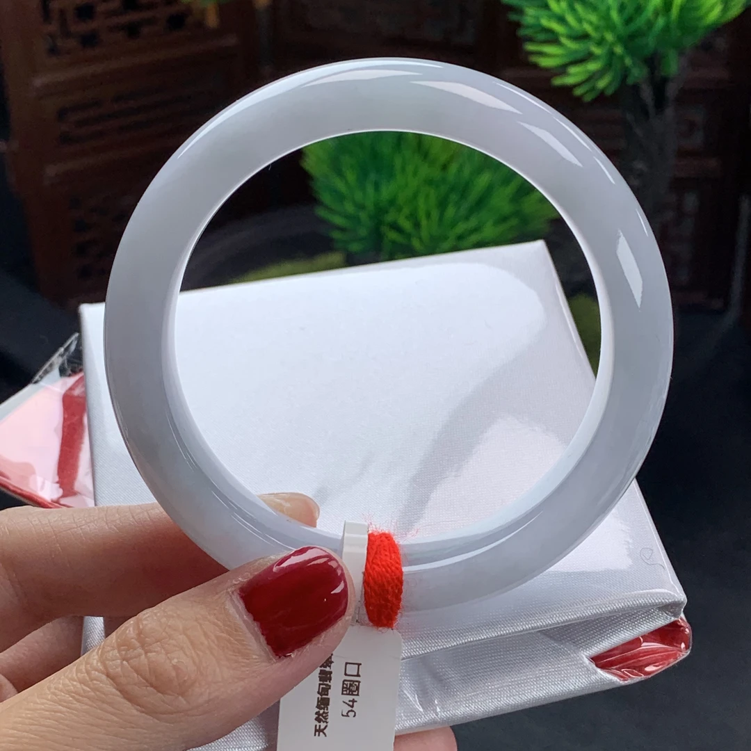 天然缅甸翡翠A货手镯54圈口冰润蓝紫色正圈