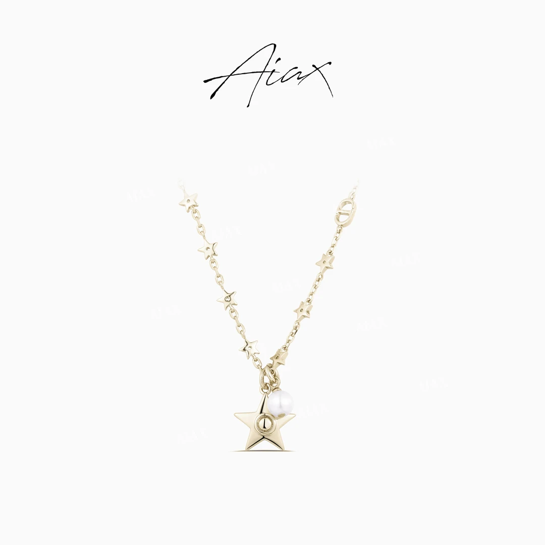 AIAX 618 星星温柔气质百搭咖啡金色五角星珠珠项链TSJ9333