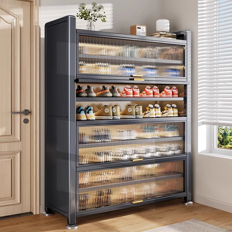 家用客厅钢制落地玄关防尘鞋架鞋柜多层简易展柜入户收纳柜大容量