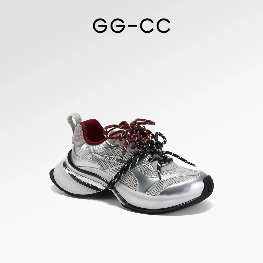 【杨超越同款】GGCC银核风暴2024秋新款厚底老爹鞋拼色绑带休闲鞋