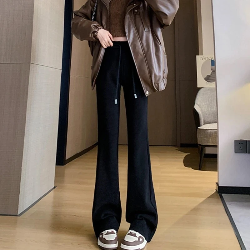 春秋季百搭喇叭裤休闲卫裤新款美式黑色显瘦微喇高腰小个子休闲裤