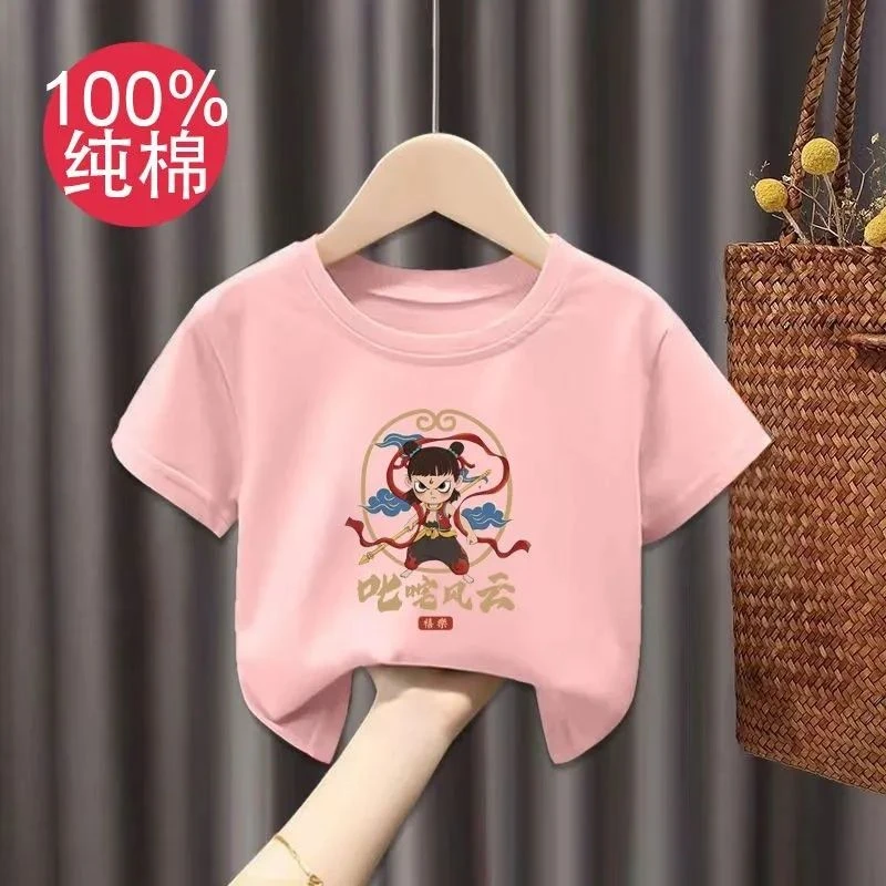 2025新款叱咤风云哪吒夏季纯棉男女小中儿童短袖圆领休闲t恤