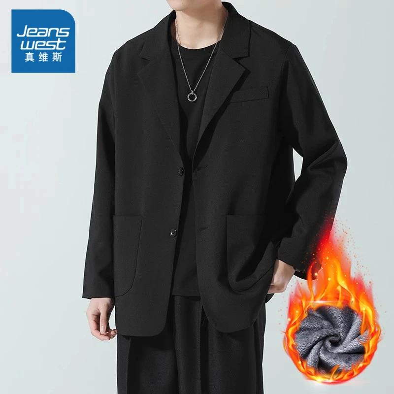 真维斯厚款加绒西装外套2025秋冬季休闲西装外套男韩版高级感西服