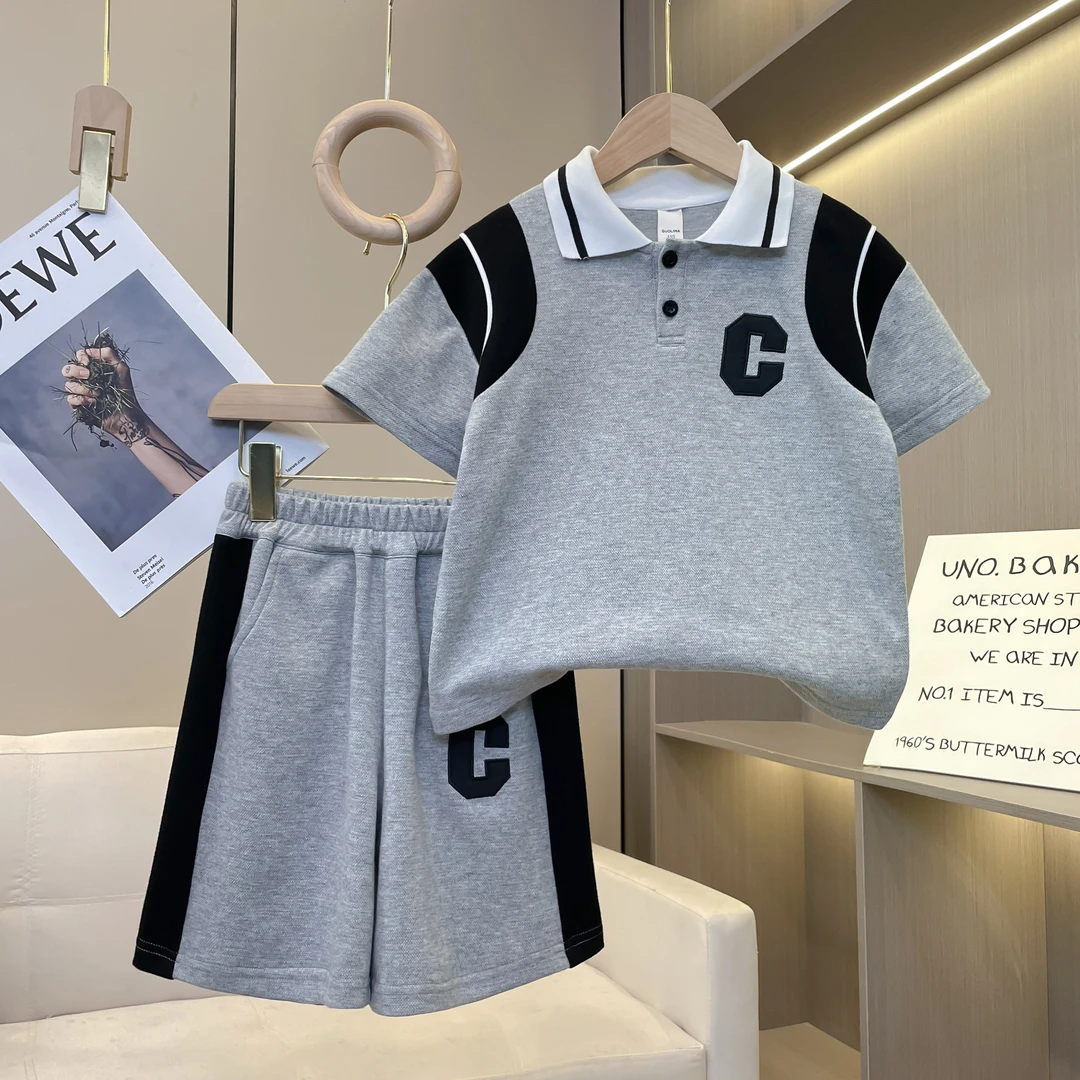 【现货现发】2025夏季男童休闲两件套时尚polo套装中大童JC151